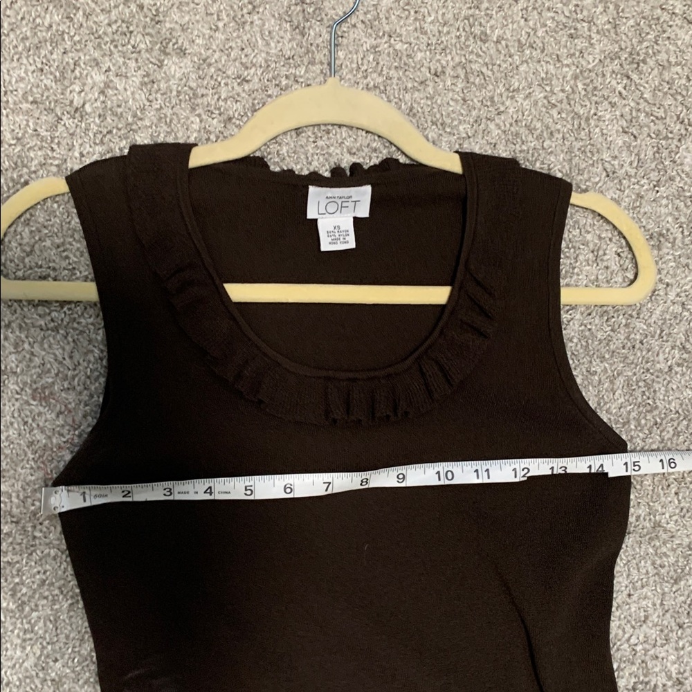 Y2K Ann Taylor Loft Dark Brown Ruffle Trim Ribbed Tank Top - Picture 7 of 7